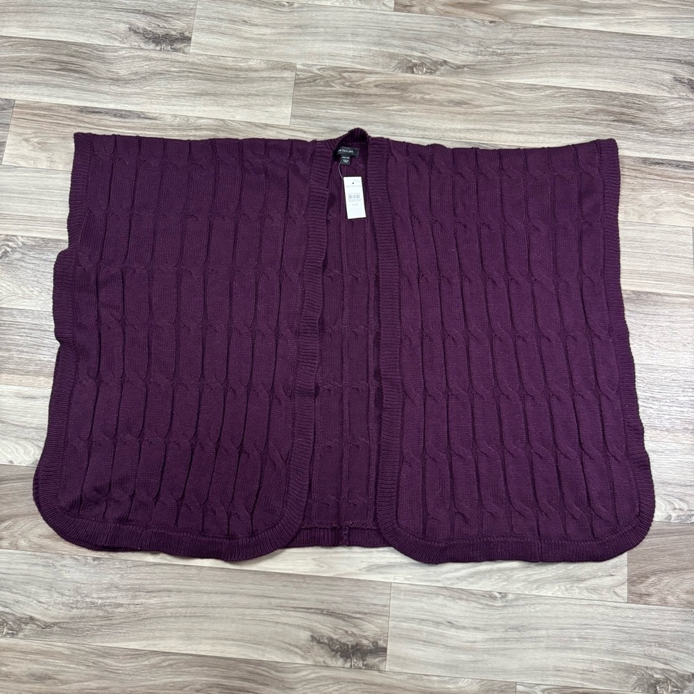 NWT Ann Taylor Purple Cable-Knit Open Front Cardigan Poncho One Size